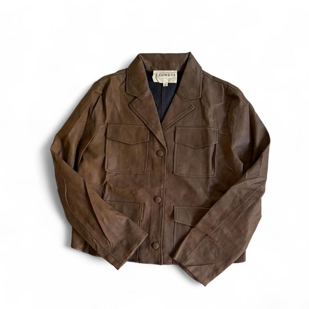 Promesa Put in the Work Vegan Leather Utility Jacket Brown Size S